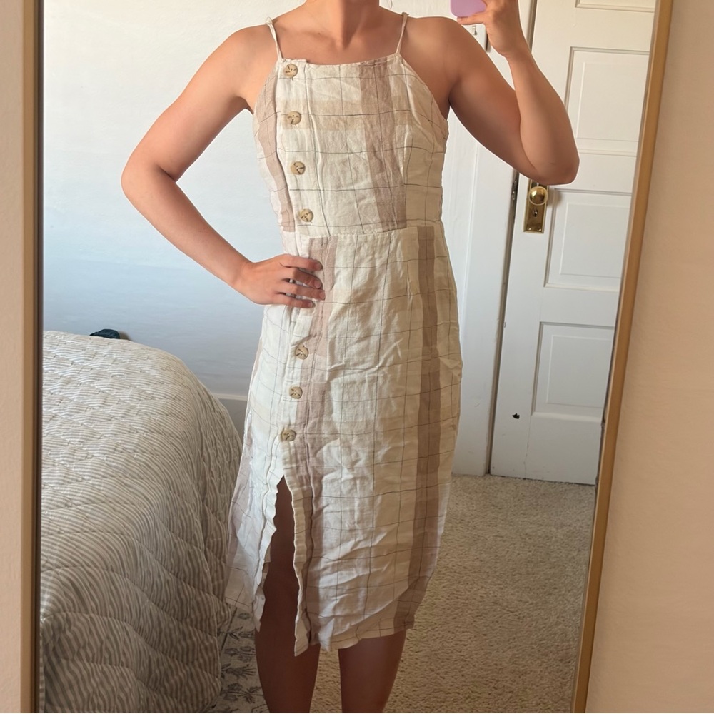 Linen plaid midi dress